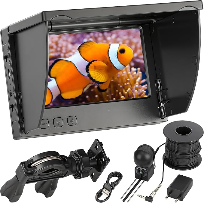 Underwater Fishing Camera 5000mAh/8000mAh Battery,4.3"/5" LCD & IR Night Vision, IP68 Waterproof Portable Fish Camera,98ft Cable for Ice, Lake, Boat & Kayak Fishing