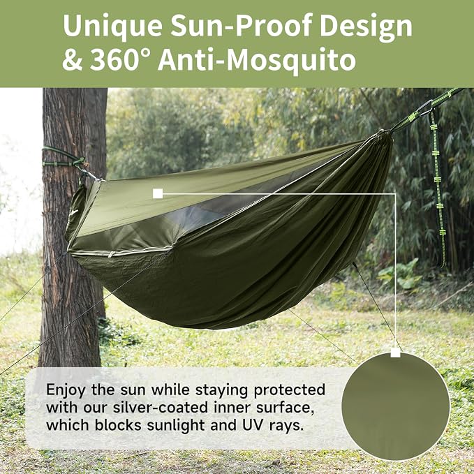 Camping Hammock with Mosquito Net and Tent Tarp, Lightweight Portable Hammocks for Outside, Hiking, and Travel