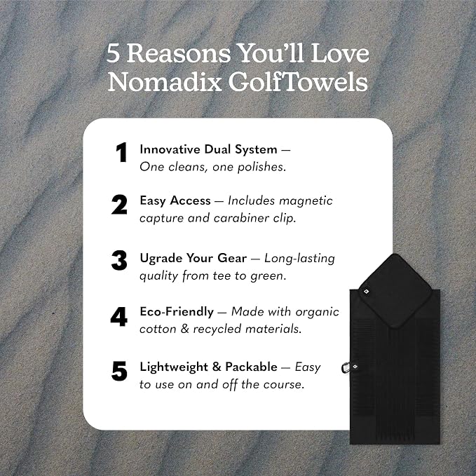 Nomadix Golf Towel Set – Premium Microfiber Golf Towels for Clubs & Balls – Ultra Absorbent, Quick Dry, Sand Resistant – Durable Waffle Weave Golf Cleaning Towel with Clip – Fairway Night Black