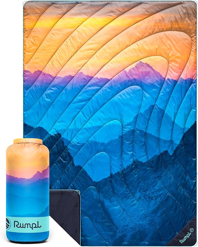Rumpl Original Puffy 1-Person Blanket for Camping and Outdoors, Misty Peaks Mountainscape