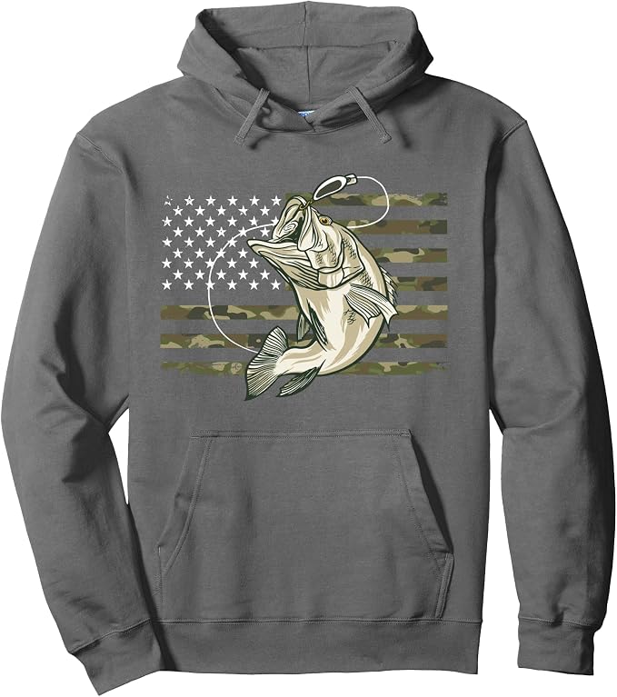 Fishing Camouflage US American Flag Bass Fish Fisherman Camo Pullover Hoodie