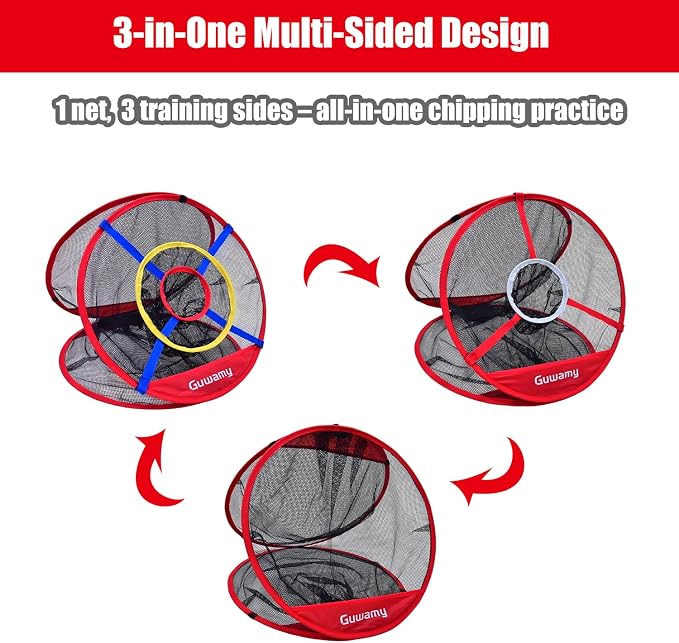 Pop Up 3-in-1 Golf Chipping Net – Circular Design for Relaxed Training, 3 Modes for Precision & Distance, Ideal Indoor/Outdoor Practice Kit, Golfer Gift