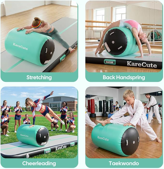 Gymnastics Air Barrel Roller, Inflatable Octagon Tumbling Mat, Tumble Track Equipment for Kids, Cheerleading & Back Handspring Training for Home Gym without Pump