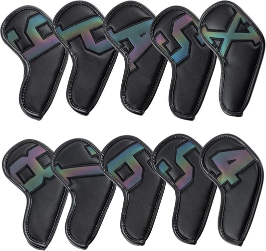 Golf 10pcs/12pcs Thick Synthetic Leather Golf Iron Head Covers Set Headcover Fit All Brands