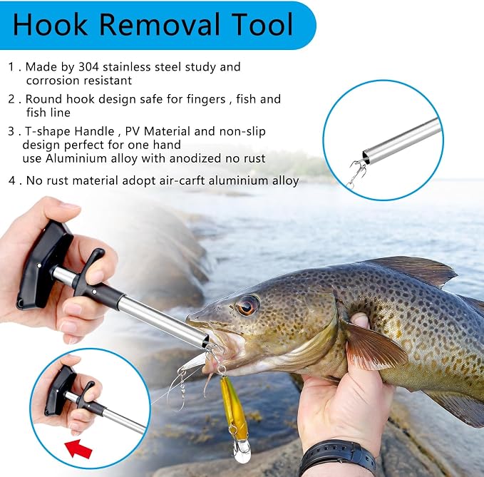 Sosation 134 Pcs Fishing Tool Kit Fishing Gear and Equipment Fishing Pliers Kit Fish Hook Remover Tool Fishing Lip Gripper Set Fishing Lures Baits Tackle Accessories (Blue, Cute Style)