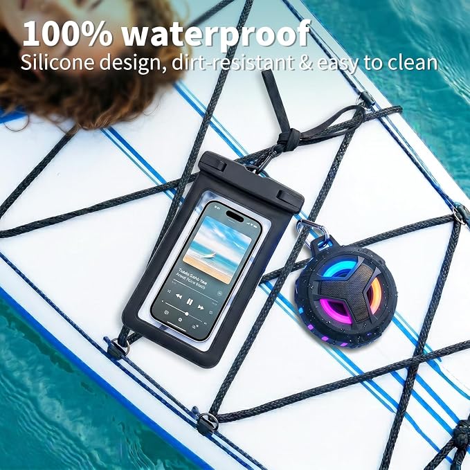 EBODA Bluetooth Shower Speaker with Waterproof Phone Pouch – Rugged & Ready for Any Wet Adventure