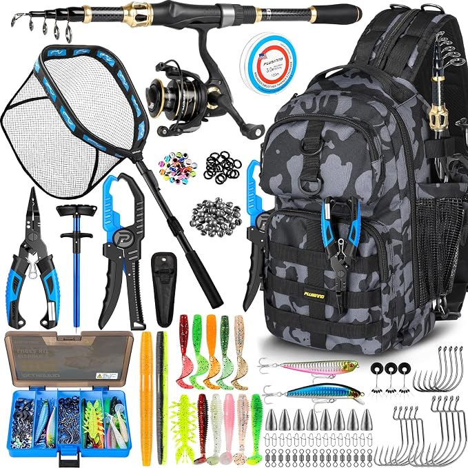 PLUSINNO Fishing Backpack with Fishing Floating Net, Fishing Gear, Tackle Boxes,Waterproof Fishing Tackle Bag, Fishing Gifts for Men