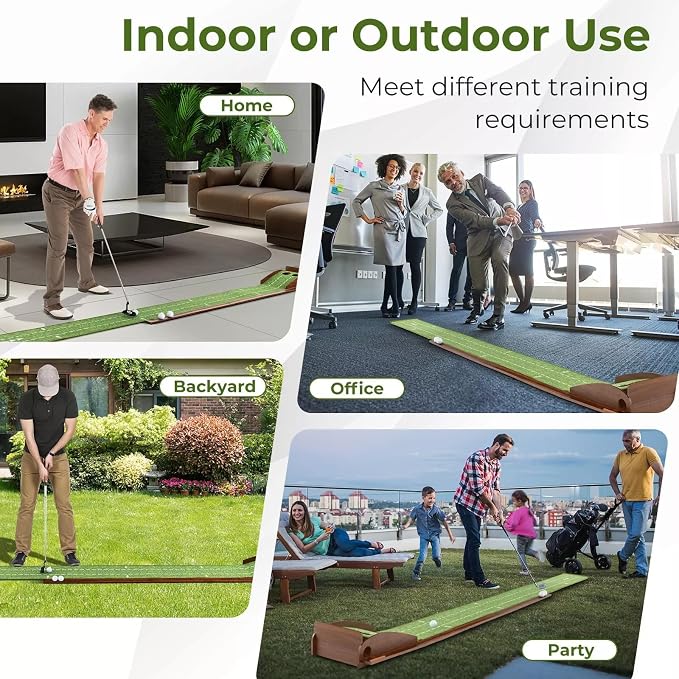 Indoor Golf Putting Mat with Putter & 5 Balls, Auto Ball Return Set, Velvet Matt for Home, Office, Backyard, Golf Gift