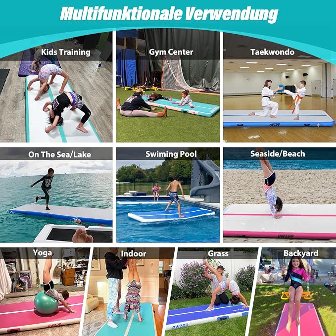 Dwzdd Gymnastics Air Mat 10ft/13ft/16ft/20ft Tumbling Mat Inflatable Gymnastics Tumble Track for Home/Gym/Training/Cheerleading/Water with Electric Pump