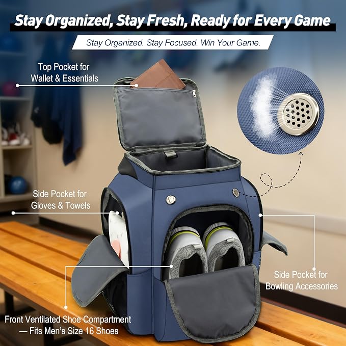 2-Ball Bowling Backpack with Shoe Storage – Heavy Duty Padded Travel Bag