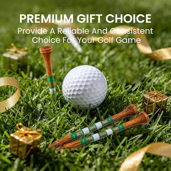 Golf Tees Wood 3 1/4 2 3/4 Inch Value 500/1000 Pack with Bright Colors & Consistent Height, High Visibility with Gold Stripes for Course Practice
