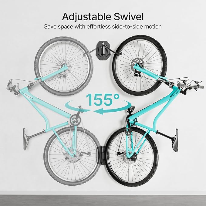 PEGZONE Swivel Bike Wall Mount, Heavy Duty Vertical Bike Rack with Fixed Hooks for Garage Storage, Wall Mounted Bicycle Hangers Holds up to 77 lbs for Indoor, 1 Pack