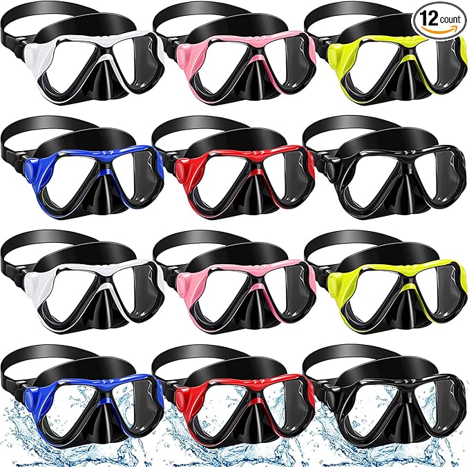 12 Pcs Snorkeling Goggles for Adults Scuba Diving Mask Anti Fog Dive Mask Snorkeling Gear for Men Women Panoramic Swimming Goggles with Nose Cover for Diving, Swimming