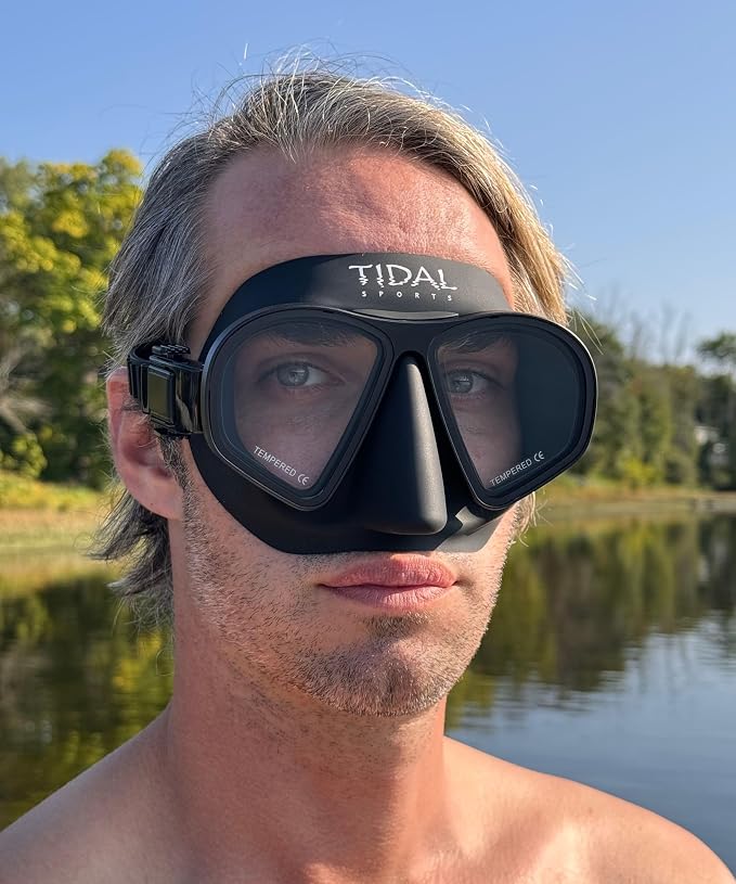 Tidal Freedive Mask - Aluma Pro with Advanced Anti-Fog Technology. Ultra Low Volume Mask for Freediving, Snorkeling and Scuba Diving. Tempered Glass Lens.