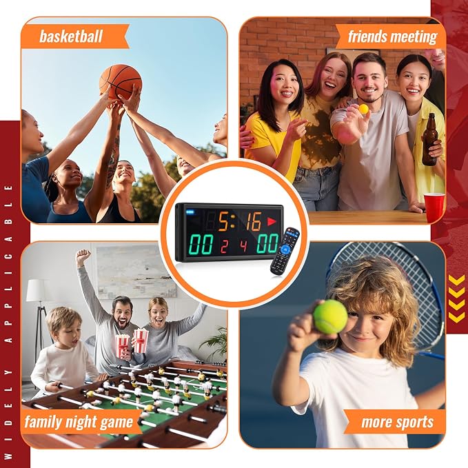 Tellegloww Electronic Basketball Scoreboard Portable Digital Scoreboard with Remote Tabletop LED Score Keeper with Timer Clock for Volleyball Baseball Table Tennis Indoor Sports Games