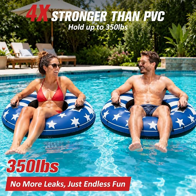 ZEALFEEL River Tube, 48'' Heavy Duty Rubber River Float Tube with Commercial Grade Inner Tube, Premium Canvas Cover, Removable Cup Holder & Tow Strap, Inflatable Tube for Adults Lake Pool Floating