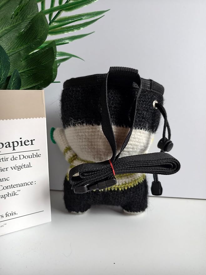 Handmade Crochet Rock Climbing Chalk Bag, Fun Plush Animal Chalk Pouch with Drawstring, Adjustable Waist Belt for Indoor Outdoor Bouldering Sport Climbing
