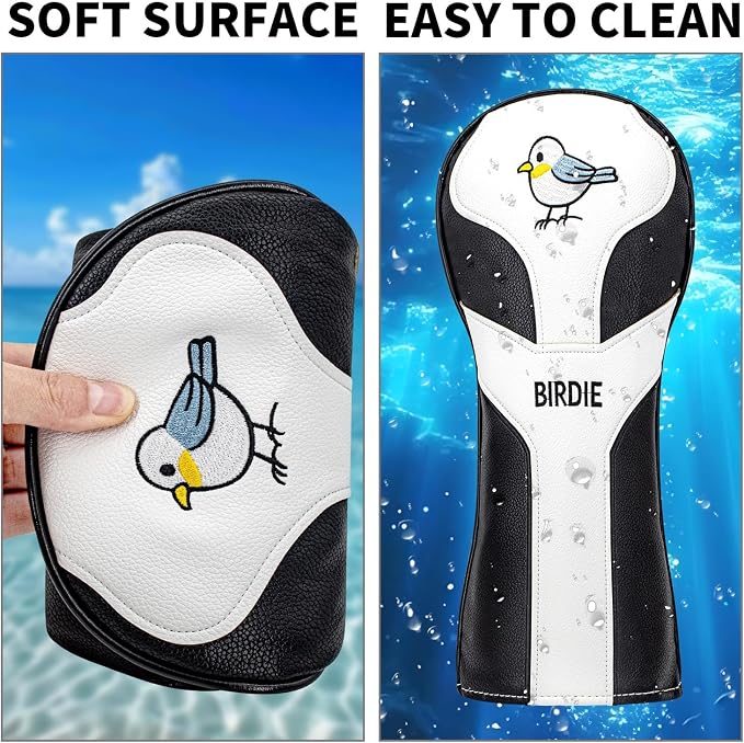 Vesperlux Birdie Golf Headcover Driver Wood Hybrid | Waterproof, Anti-Slip, 3-Pack, Universal Fit, Alignment Stick Cover, Durable, Adjustable Number Dial, Funny Unisex Golf Gift