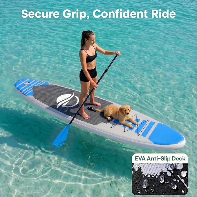 SereneLife 10’6" Inflatable Stand Up Paddle Board with Premium SUP Accessories - Wide Stable Design with Non-Slip EVA Deck Pad, for Youth and Adults, 350 lbs. Capacity