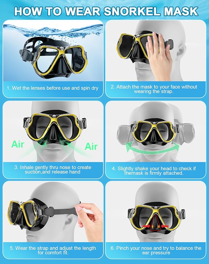 Greatever Dry Snorkel Set,Panoramic Wide View Anti-Fog Scuba Diving Mask,Professional Snorkeling Gear for Adults Kids