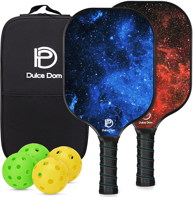 Dulce DOM Pickleball Paddles Set of 2/4 - USAPA Approved, 4 Indoor Outdoor Pickleball Balls, Fiberglass Surface Paddle Racket with Cover Bag, Ideal Training Equipment Gift for Men & Women