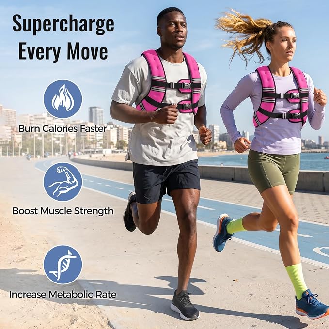 Zeerun Weighted Vest, 6lb/8lb/10lb/12lb/15lb/18lb/20lb/24lb/30lb for Men Women, Reflective Stripe Adjustable Buckle, Comfortable Durable Rucking Vest for Walking Running Strength Training