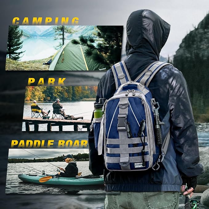 Ghosthorn Fishing Backpack with Tackle Boxes Fish Lip Gripper Pliers Lures Waterproof Tackle Bag with Rod Holder Fishing Gear
