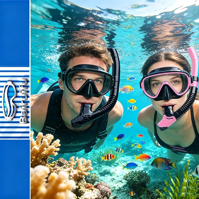 Snorkeling Gear for Adults 2-Pack | Anti-Fog & Anti-Leak Snorkeling Mask | Breath-Free Dry Snorkel | 180° Panoramic View with Quick-Dry Bags