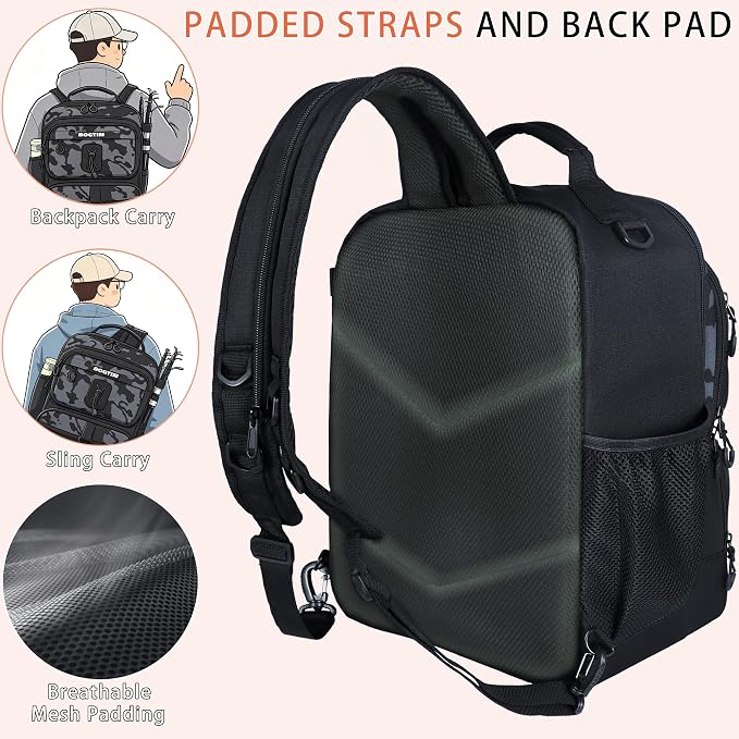 Fishing Backpack with Fish Rod & Lures Kit Lightweight 25L Tackle Bag with Fishing Gear and Tackle Boxes, Fish Gifts for Men Woman-Black Camo Backpack
