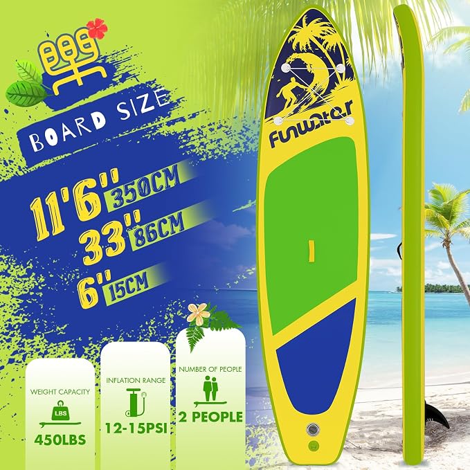 FunWater Inflatable Stand Up Paddle Board with Premium SUP Paddleboard Accessories, Anti-Slip EVA Deck, 11'6''/11'/10'6'' Paddle Boards for Adults & Youth of All Skill Levels