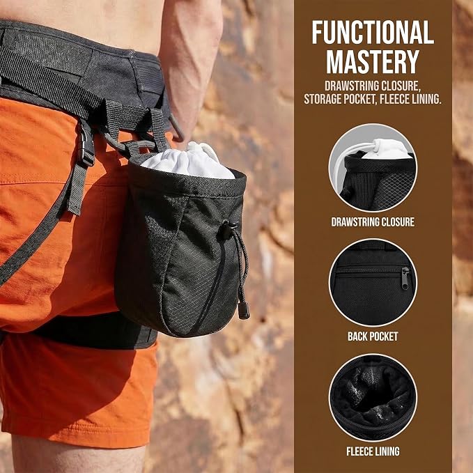 Climbing Chalk Bag for Rock Climbing - with Chalk Ball - Adjustable Black Chalk Bag Bouldering for Rock Climbing Equipment