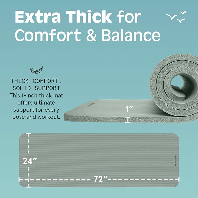 Retrospec Solana Yoga Mat 1" Thick w/Nylon Strap for Men & Women - Non Slip Exercise Mat for Home Yoga, Pilates, Stretching, Floor & Fitness Workouts