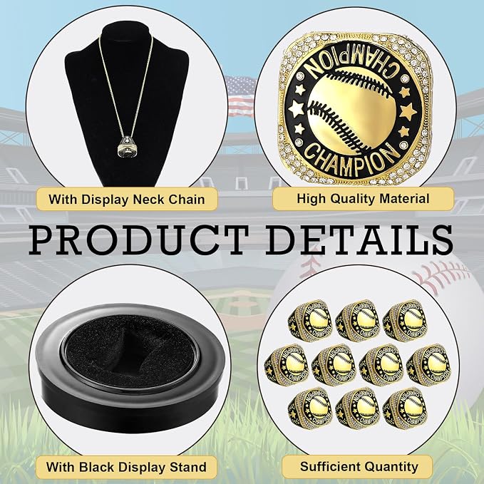 Highergo 10 Pcs Basketball Softball Baseball MVP Dancer Champion Trophy Ring with Display Stand Star Football Soccer Volleyball Golf Cheerleading Bowling Track Field