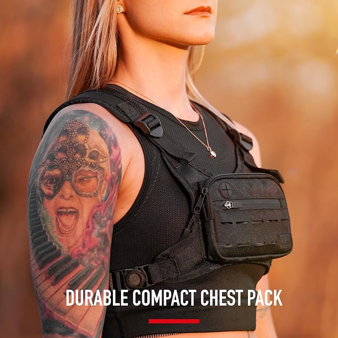 WOLF TACTICAL Men Chest Pack - Lightweight Running Vest, Water Resistant, Black