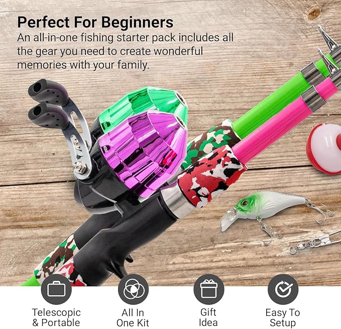 Lanaak Kids - Toddler Fishing Pole & Tackle Box, Beginner Combo kit, for Ages 5-12