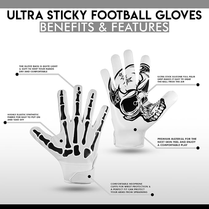 Glorious Traders Adult & Youth Football Gloves - Ultimate Performance Booster with Super Sticky Grip