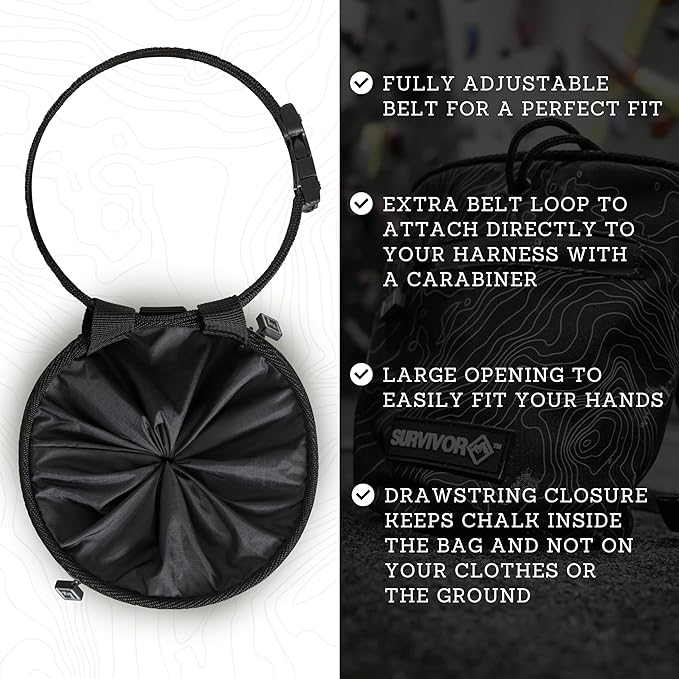 SURVIVOR Chalk Bag + Refillable Chalk Ball + 50ML Liquid Chalk Bundle
