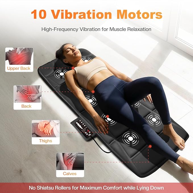 CILI Full Body Massage Mat with Heat, Upgrade Graphene Heating Vibration Back Massage Pad, Full Body Massager for Bed Chair Sofa, Massage Mattress Pad, Father‘s Day Gift for Dad