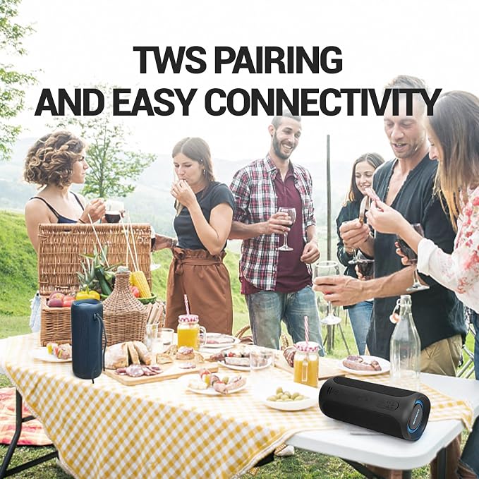 SOWO Wireless Bluetooth Speaker, Portable and Loud with Built-in Subwoofer | Extra Bass, Stereo Sound, IP67 Waterproof and Dustproof, Colorful Lights for Party, Outdoor, Camping - Blue