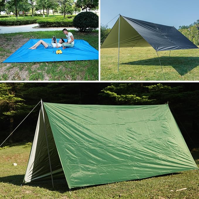 TRIWONDER Camping Tarp - 118"x118" Waterproof Rain Fly Tent Footprint Ground Cloth Multifunctional Cover Heavy Duty for Canopy Hammock Hiking Picnic (Green)