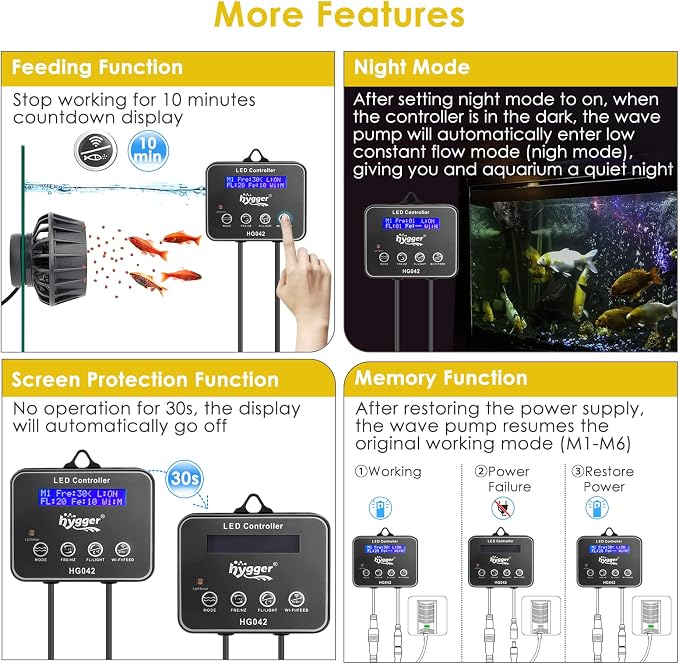 hygger 3400 GPH Aquarium Inverter Wavemaker Pump with LED Controller, DC 24V 18W Ultra-quiet Submersible Power Head with Magnetic Base, Circulation Pump for 75-200 Gal Freshwater Saltwater Tank