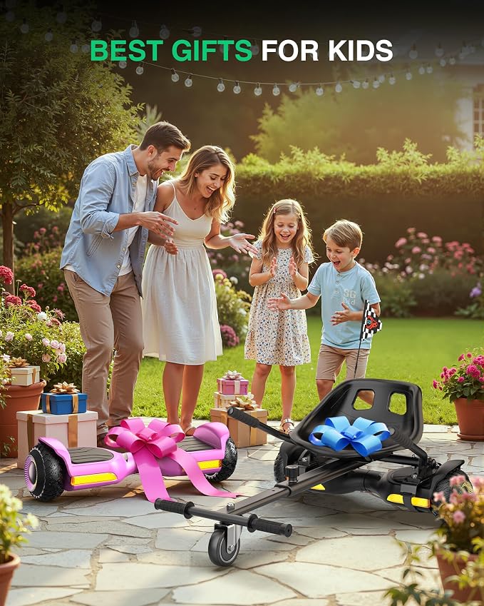 Gyroor Scooter with Adjustable Seat Attachment, 6.5" All-Terrain Self Balancing Scooter, LED Lights & Bluetooth for Kids and Adults, Black