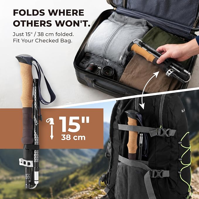 Trekology Trek-Z Collapsible Hiking & Trekking Poles - Balance Support for Seniors, Women, and Men, 2pc Per Set