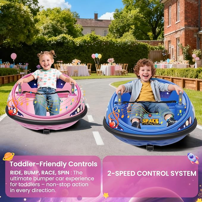 Electric Bumper Car with Remote Control, 360°Spinning Ride-on Vehicle, Rechargeable Indoor Outdoor Kid Car with LED Lights & Soft Bumper–Fun Gift (Pink)