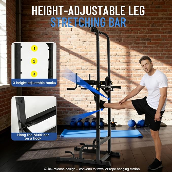 BARWING Pull Up Bar Station, Power Tower, Dip Station with 3D Backrest, Multi-Function Strength Training Stand Rack, Adjustable Height Dip Bar for Home Gym Workout Stand Fitness Exercise Equipment