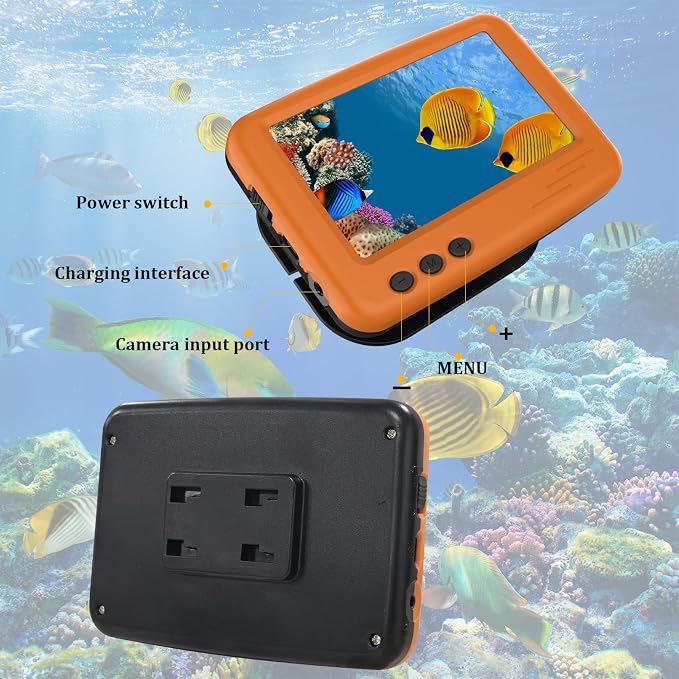 Underwater Fishing Camera, 4.3 Inch LCD, Infrared Night Vision, Wide Angle IP68 Waterproof Portable Fish Camera for Ice, Lake, Boat & Kayak Fishing (Orange)