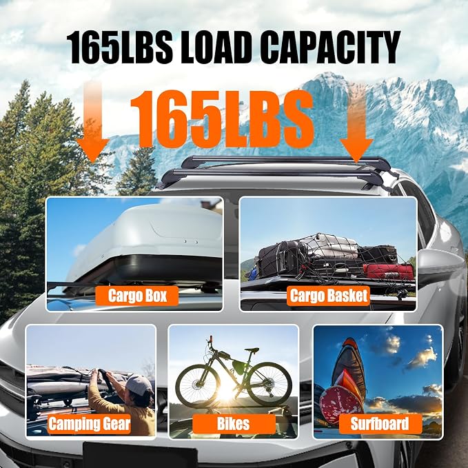Universal Car Roof Rack, 43" Cross Bars with Anti-Theft Lock, Adjustable Aluminum Alloy Heavy Duty Crossbars for Car Roof Cargo Carrier, 165LBS Max Load