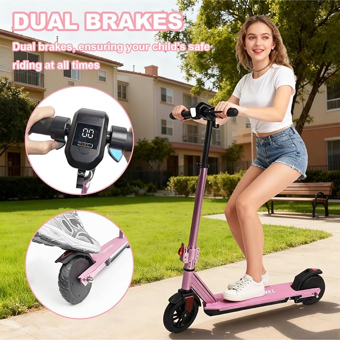 Electric Scooter for Kids Ages 8-15,180W Motor,11 MPH Max Speed & 15 Miles,Adjustable Height & Speed,Colorful Lights,LED Display,UL2272,Foldable Kids Electric Scooter 155 Lbs Max Load