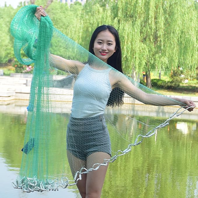 Easy Throw Cast Net for Fishing - Durable Fish Nets for Fishing with Smooth Casting, Perfect for Catching Fish, 8/9/10/12ft Radius