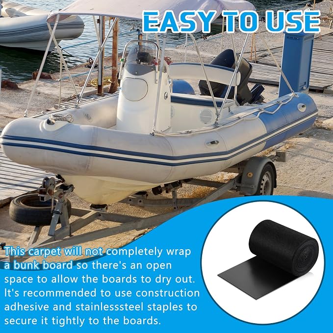 Tinideya Black Boat Trailer Bunk Carpet Water Proof Bunk Carpet Marine Boat Bunk Carpet Outdoor Boat Trailer Bunk Covers Trailer Boat Bunk Padding for Boats Trailers